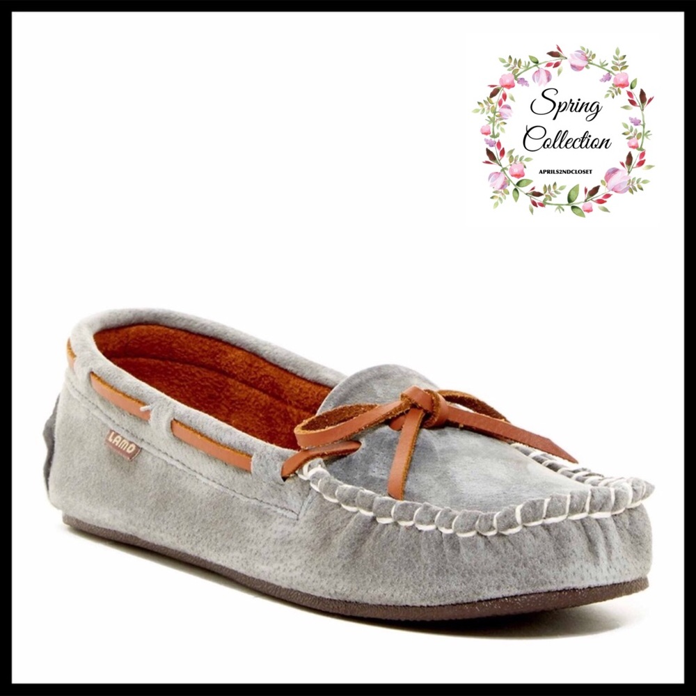 GREY GENUINE SUEDE SLIP ON MOCCASIN FLATS - Picture 1 of 8
